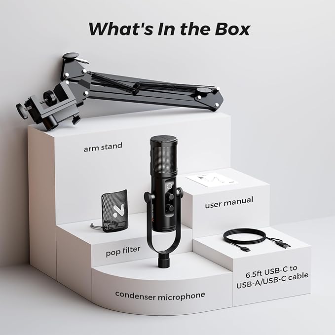 NearStream RGB Gaming Microphone for PC with Noise Canceling/Monitor/Mute/Gain/Removable Pop Filter, USB Condenser Mic with Boom Arm for Stream/Podcast/Twitch/Discord/YouTube/PS4/PS5(AM30U)