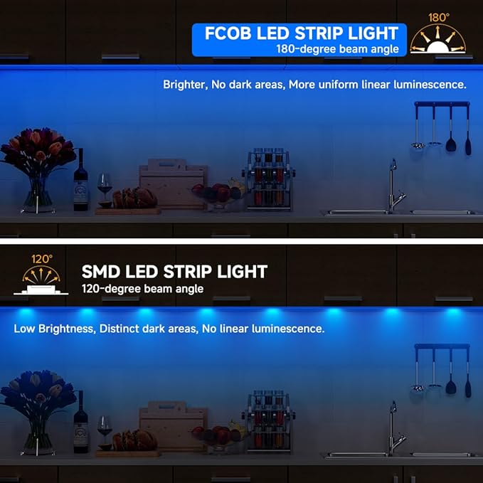 BTF-LIGHTING FCOB COB FOB LED Strip Lights 5V USB Powered 6.56FT 640LEDs Blue Color 8mm Width Dimmable CRI 90+ with 3M Tape Flexible High Density for 3D Printer TV Backlight PC DIY Decor