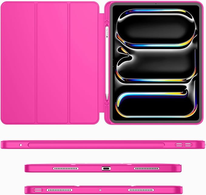 iMieet iPad Pro 13 Inch Case (M5/M4) 2025/2024 with Pencil Holder, Trifold Stand Smart Case with Soft TPU Back, Auto Wake/Sleep (Rose Red)