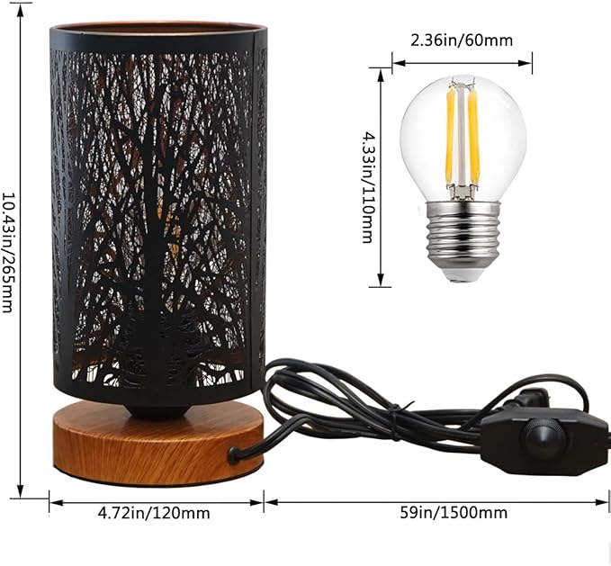 Small Industrial Table Lamps Dimmable, Bedside Lamps for Nightstand,End Table Side Desk lamp with Rustic Black Metal Cage Lampshade for Bedroom, Kids Room Living Room 2700K LED Bulb Included
