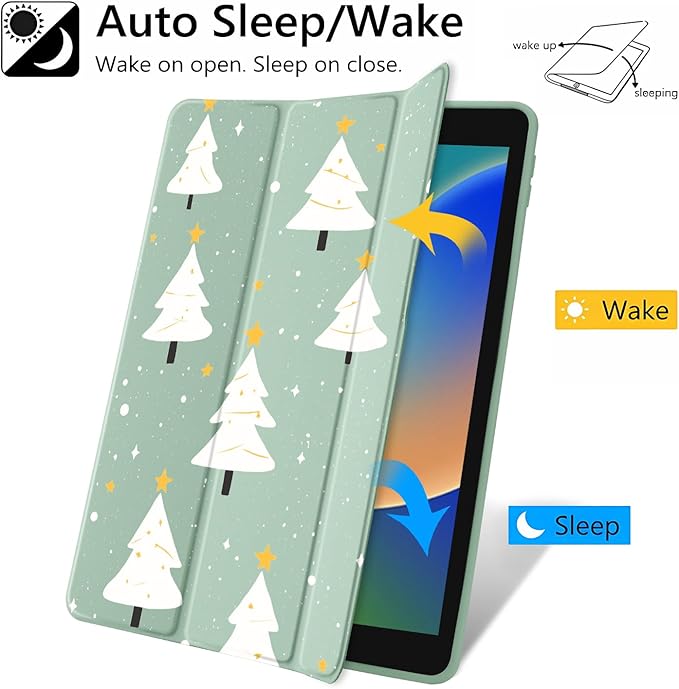JOYLAND Cute Christmas Tree Case for iPad Air 11 Inch M3(2025)/ M2(2024),iPad Air 5th(2022)/ 4th (2020) Gen 10.9 Inch,Clear Acrylic Hard Back Green Case with Pencil Holder Trifold Stand Tablet Cover