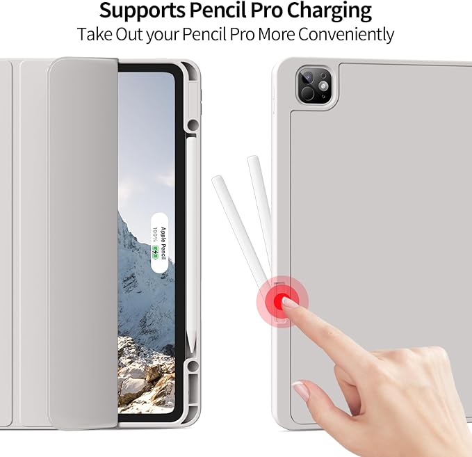 for iPad Pro 13 inch Case (M5/M4) 2025/2024, Slim Protective Cover with Pencil Holder, Soft TPU Back Cover, Trifold Stand, Auto Wake/Sleep, A2925 A2926 A3007 A3362 A3359 (Gray)