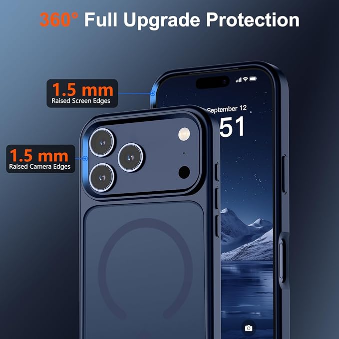 SUPFINE Magnetic for iPhone 17 Pro Case (Compatible with MagSafe)(Military Grade Drop Protection) Translucent Matte Shockproof with Anti-Fingerprint Phone Cover,Dark Blue