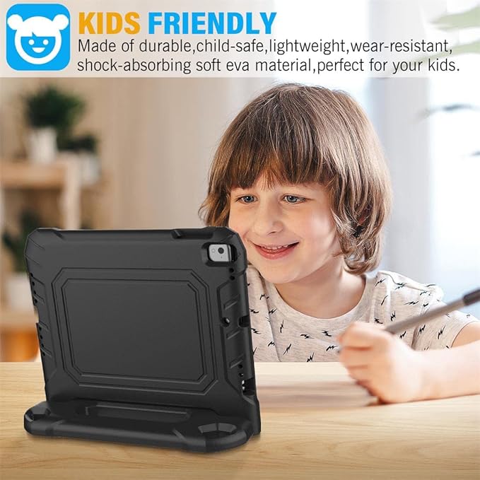 SUPLIK Kids Case for iPad 5th/6th Generation (9.7 inch, 2017/2018), iPad Air 1 & Air 2 & Pro 9.7 Case with Screen Protector, Durable Shockproof Kids Cover with Handle Stand, Black