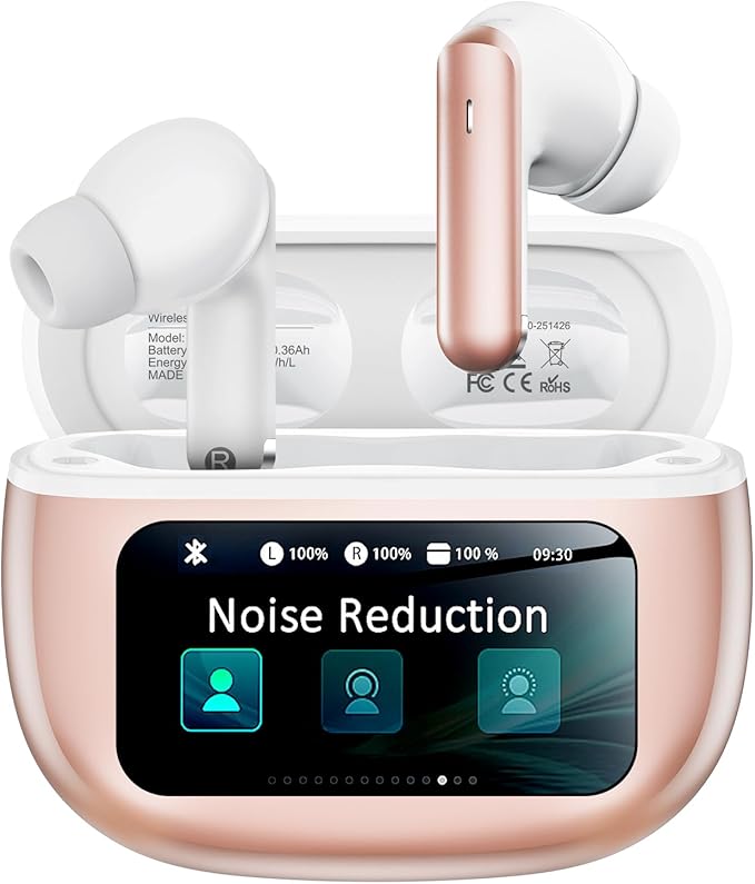 Wireless Earbuds, Ear Buds Active Noise Cancelling with Charging Case, 6.0 Bluetooth Earbuds with AI Clear Calls, 40H Playtime for Sports & Working, Stereo Sound Headphones for iPhone/Android-RoseGold