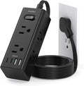 5Ft Extension Cord with Multiple Outlets, Flat Plug Power Strip Surge Protector with 5 Ft Long Cord, 6 Outlet 4 USB Ports (2 USB C), Multi Outlet Wall Plug for College, Dorm Room Essentials(Black)