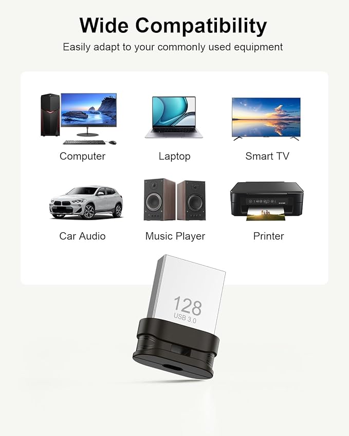 128GB USB 3.0 Flash Drive, Mini Thumb Drive Waterproof Memory Stick with Lanyard Hole Plug and Play Portable USB Stick Storage for Computer Laptop Smart TV, Black