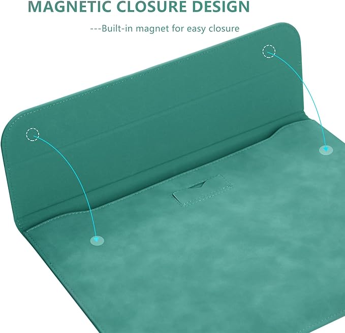 Megoo 14" Slim Laptop Sleeve Case with Stand for Samsung Galaxy Book 13.3", MacBook Air 13.3"/13.6"/Pro 14.2", Microsoft Surface Laptop 13.5", Leather Case for 13" 14" Tablet Chromebook Notebook(Cyan)