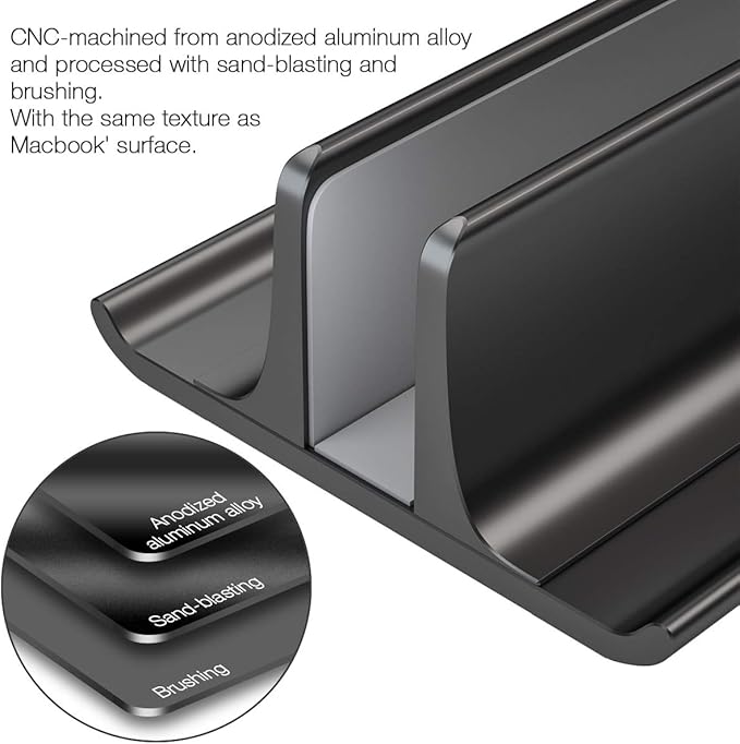 HONKID Vertical Laptop Stand, Aluminum Holder Adjustable Desktop Laptop Dock (up to 17.3 in) Compatible with All/Surface/HP/Dell/Lenovo/Gaming Laptops,Black
