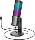 ANSTEN Gaming Mic, USB Condenser Microphone for PC/PS4/PS5/ Mac, RGB, Mute Touch, Pop Filter, Gain Knob, Monitoring for Streaming Podcast