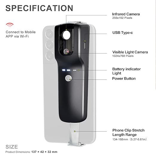BTMETER Thermal Imaging Camera, 256x192 IR Resolution with WiFi for Android & iOS, Home/Industrial Infrared Camera for HVAC, Electrical & Automotive Inspection (-4°F to 1022°F) BT-951A