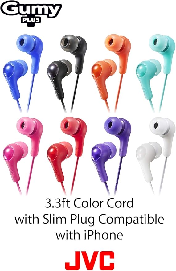 JVC Gumy in Ear Earbud Headphones, Powerful Sound, Comfortable and Secure Fit, Silicone Ear Pieces - HAFX7B Black, Small