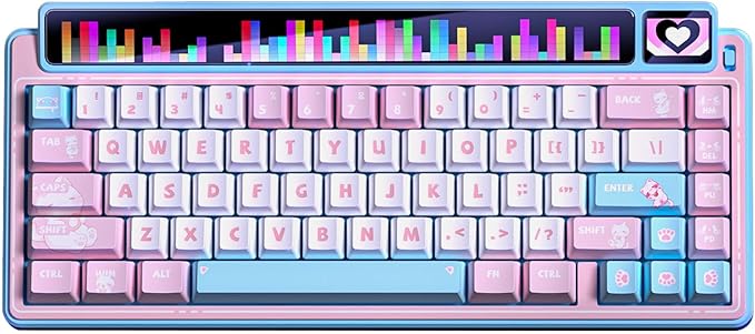 x Aula AMG65 Mechanical Gaming Keyboard w/Dual Screen, 65% Wireless Small Custom Keyboard RGB,Bluetooth/2.4G/Wired, Rapid Trigger, Hot Swappable for Windows Laptop PC Mac - Pink/Blue