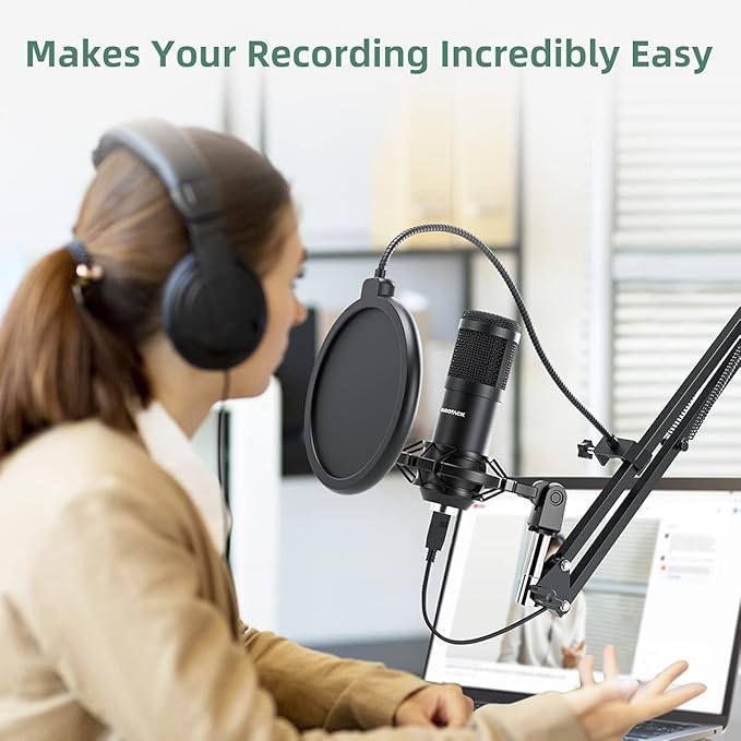 SUDOTACK USB Condenser Podcast Microphone for PC: Studio Microphone Kit with 192KHz/24bit Professional Sound Chipset Cardioid for Recording, Streaming, Gaming, Voice-Over, YouTube, Twitch (ST-800)