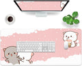 Pink Large Gaming Mouse Pad Cat Desk Pad XXL Cute Mouse Mat 35x15.7x0.12 inch Desk Accessories Kawaii Keyboard Pad (Pink -6)
