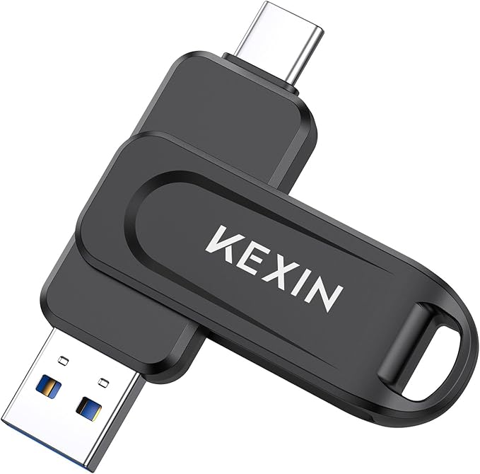 KEXIN 128GB USB C Flash Drive Dual Thumb Drive 100MB/s Swivel USB-A & Type-C USB Drive 3.0 Memory Stick for Smartphone Tablet iPhone 15/16/17 Car Game Console, 128GB Black