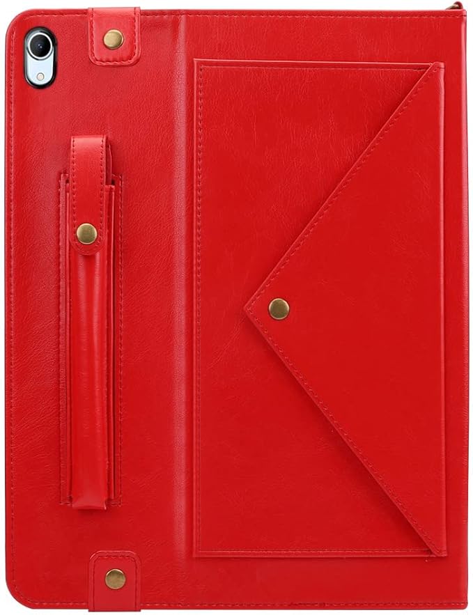 Handbag Case for iPad (A16) 11" 2025 & iPad 10th Gen 10.9", Techcircle Folio Stand PU Leather Multi-Card Slots Envelope Pocket Wallet Cover with Hand Strap+Shoulder Strap+Pen Holder, Red