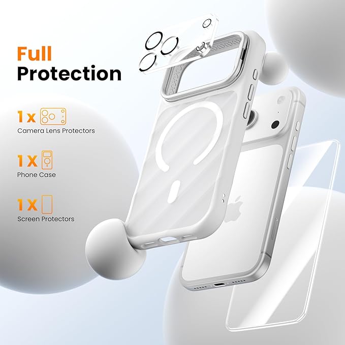3-in-1 Set for iPhone 17 Pro Case with Camera Stand [1 Screen Protector & 1 Camera Lens Protector ][Fits MagSafe][Shockproof & Magnetic][Translucent Matte] Fashion Phone Case for 17 Pro (Silver)