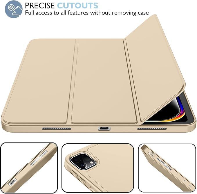 iMieet iPad Pro 13 Inch Case (M5/M4) 2025/2024 with Pencil Holder, Trifold Stand Smart Case with Soft TPU Back, Auto Wake/Sleep (Champagne Gold)