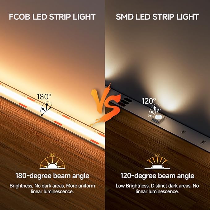 BTF-LIGHTING FCOB COB LED Strip 3000K 596+LM/FT Super Bright UL Listed DC24V 16.4FT 480LED/m 10mm Width Flexible High Density CRI 90+ Dimmable LED Light for Home Indoor Decor(No Controller or Adapter)