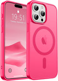 SUPFINE Magnetic for iPhone 15 Pro Case (Compatible with MagSafe) (Military Grade Drop Protection) Slim Translucent Matte Shockproof Phone Cover,Hot Pink