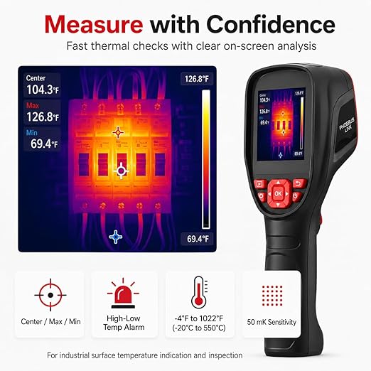 RCX100 Thermal Imaging Camera for Home Inspection, HVAC & Electrical Troubleshooting, 320x240 Enhanced Resolution, 25Hz Infrared Camera, 2.8" Bright Screen, Temp Alerts, Rechargeable