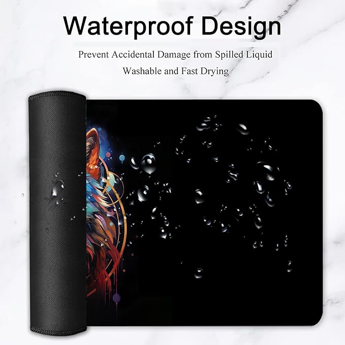 Large Mouse Pad, 31.5 x 11.8in Extended Gaming Mouse Pad with Stitched Edges, XXL Mousepad Protector Non Slip Rubber Base for Office and Home Writing Mat, Nebula Wolf Pattern Black Desk Mat