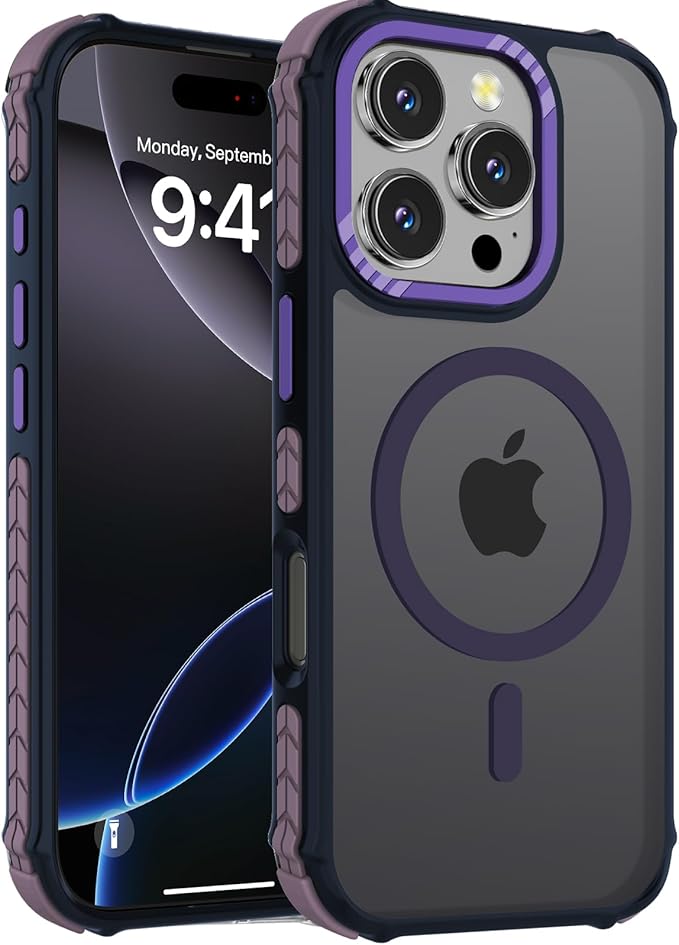 DEERLAMN Strong Magnetic Case for iPhone 16 Pro 6.3-Inch,[Compatible with Magsafe] Translucent Matte Slim Shockproof Protective Phone Cover for Women Men-Forest Purple