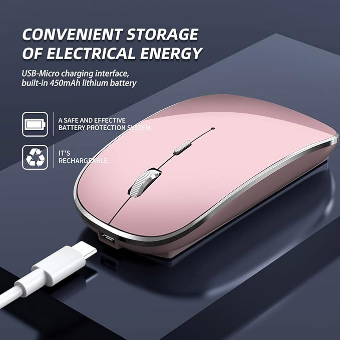 Halpilt Wireless Mouse Chargeable Portable Silent USB and Type-C Dual Mode Wireless Mouse 3 Adjustable DPI for Laptop, Mac, Android, PC (Q23S Black) (Rose Gold)