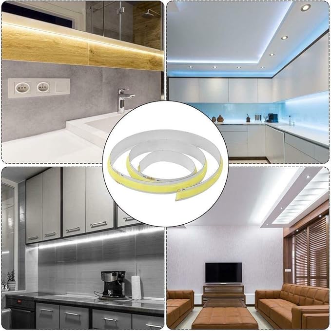 16.4FT/5M COB Flexible LED Strip Light DC12V/24V 528leds/m Bendable Tape (12V, Cold White)
