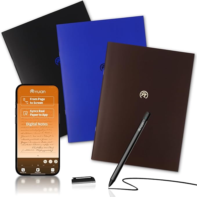 Yuan Smart Sync Pen for Note Taking, Digital Notebook(3-Pack A4) with Pen, Sync Handwriting, Offline Storage, Note Sharing, Gift for Adult Women Men Coworker Teacher Student Friend for IOS and Android