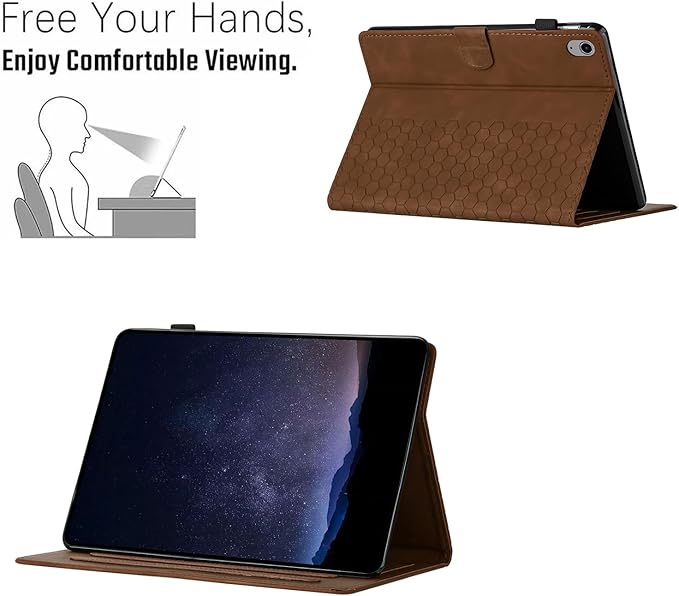 DTangLsm for iPad A16 Case Leather iPad 11th Generation Case 11-inch 2025, iPad 10th Generation Case 10.9-inch 2022, Smart Folio Stand Cover 10th Gen iPad Case with Pencil Holder, Honeycomb Brown