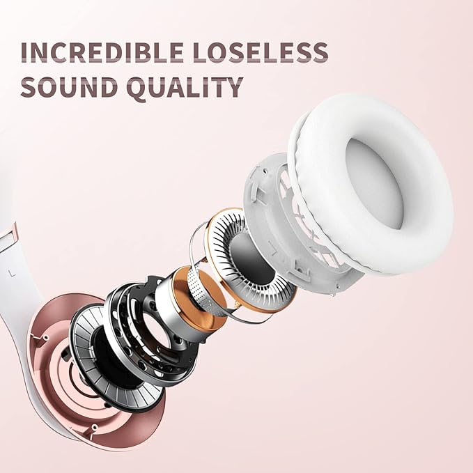 Uliptz Wireless Bluetooth Headphones, 65H Playtime, 6EQ Sound Modes, HiFi Stereo Over Ear Headphones with Microphone, Foldable Bluetooth 6.0 Headphone for Travel/Office/Cellphone/PC (Rose Gold)