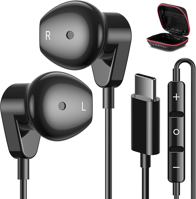 APETOO USB C Headphone for iPhone 17 16 15 Pro Max/iPad, HiFi Stereo Type C Earphones USB-C Wired Earbuds with Microphone Volume Control for Samsung S25/S26/S24/S23/S22/S21/Pixel/for OnePlus/Android