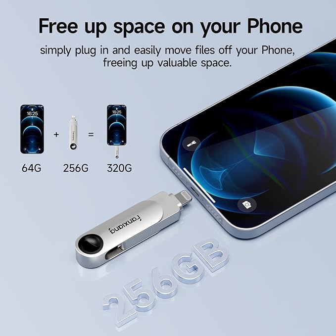 fanxiang 128GB Flash Drive for iPhone/iPad, 2-in-1 Photo Stick USB Memory Stick Thumb Drive, External Storage for Photos, Music, Videos- Compatible with Lightning/USB Type-C, MFi Certified
