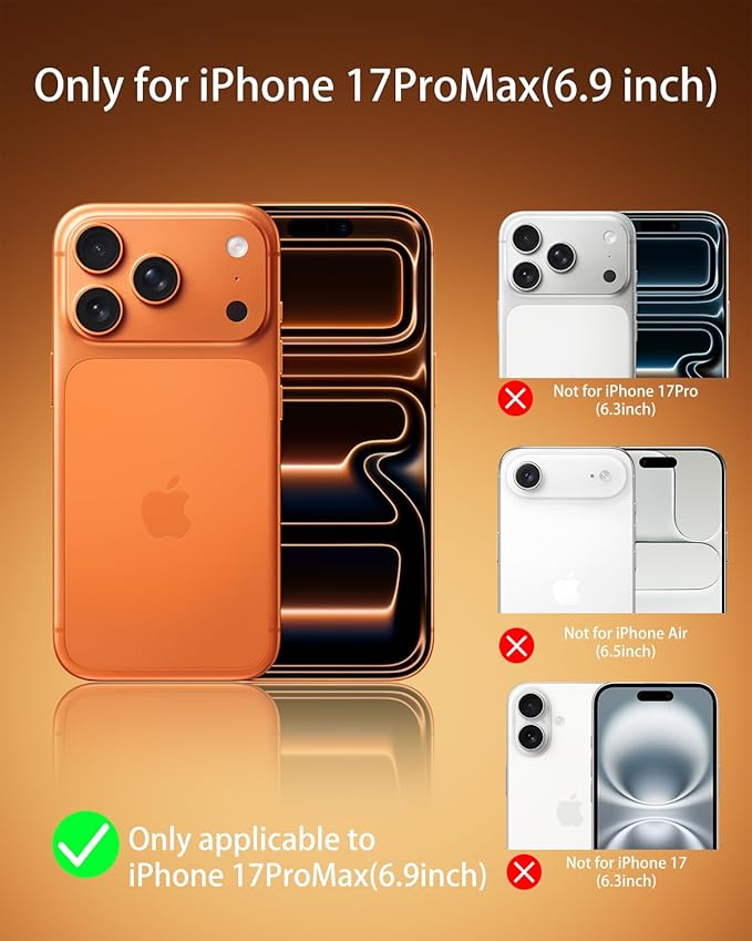 for iPhone 17 Pro Max Case Compatible with MagSafe,Includes Tempered Glass Screen & Lens Protectors,Matte Translucent Anti-Fingerprint,Military-Grade Shockproof Orange Cover
