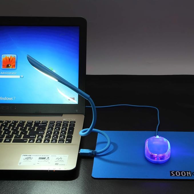 SOON GO Mini Mouse with Pad+USB LED Light 3 in 1 Gift Combo Kids Mice for Laptop Home Office Travel Blue