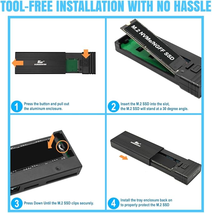 Kingwin M.2 NVMe SSD Enclosure USB-C 3.2 Gen 2 with Card Reader & USB Hub – 10Gbps External SSD Adapter for M-Key/B+M Key NVMe Drives