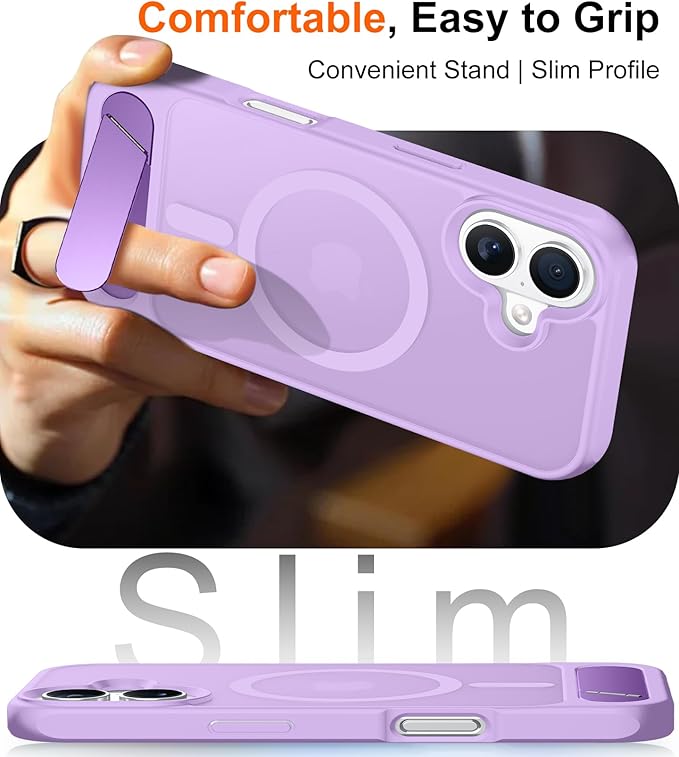 Magnetic Compatible with iPhone 16 Plus Case, [Built-in Invisible Kickstand][Compatible with MagSafe][Military Grade Shockproof] Slim Translucent Matte Phone Case for iPhone 16 Plus 6.7"