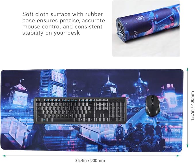 Large Gaming Mouse Pad, Extended XXL Desk Pad & Non-Slip Rubber Mat for Mice and Keyboard with Stitched Edges （90x40 zisecity006）