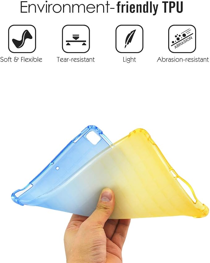 for Apple iPad 9th/8th/7th Generation Case 10.2 inch (2021/2020/2019),Slim Lightweight Translucent Clear Soft TPU Back Shockproof Cover Silicone Corner Protective Tablet Shell, Blue & Yellow
