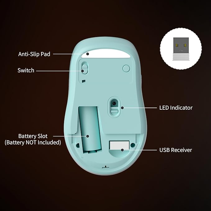 Camiysn V100 Wireless Blue Mouse, Ultra-Light 2.4G USB Mouse with Adjustable DPI, Premium Rubber Scroll Wheel & Advanced Optical Sensor, Auto Sleep Mode for Energy Saving