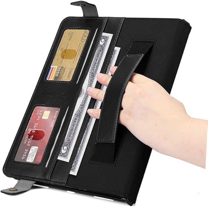 Handbag Case for iPad 10.2" (2019-2021) & iPad Pro/Air 10.5", Techcircle Folio Stand iPad Crossbody Wallet Case with Pencil Holder & Envelope Pocket, Hand Strap+Shoulder Strap Protective Cover, Black