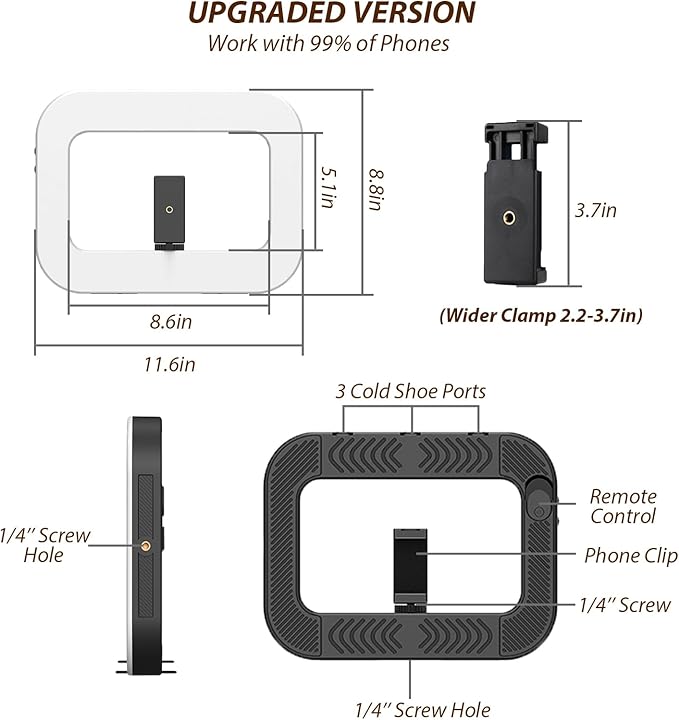 Ring Light for Phone with Video Rig, LED Video Light Kit, 8000mAh Battery, Bluetooth Remote, Adjustable Brightness and Color for Selfie, Phone Photography, TikTok, YouTube, Vlogging (LED Pro)