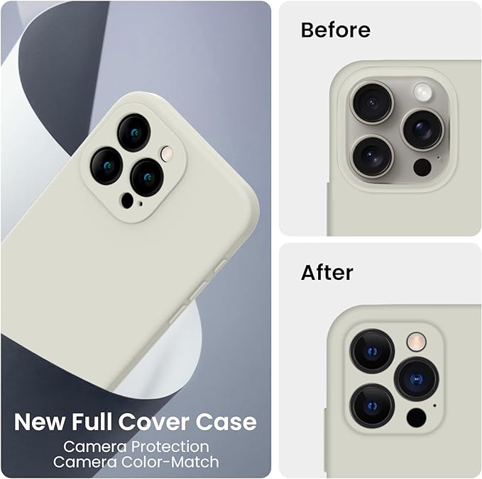 FireNova Designed for iPhone 15 Pro Max Case, Silicone Upgraded [Camera Protection] Phone Case with [2 Screen Protectors], Soft Anti-Scratch Microfiber Lining Inside, 6.7 inch, Stone