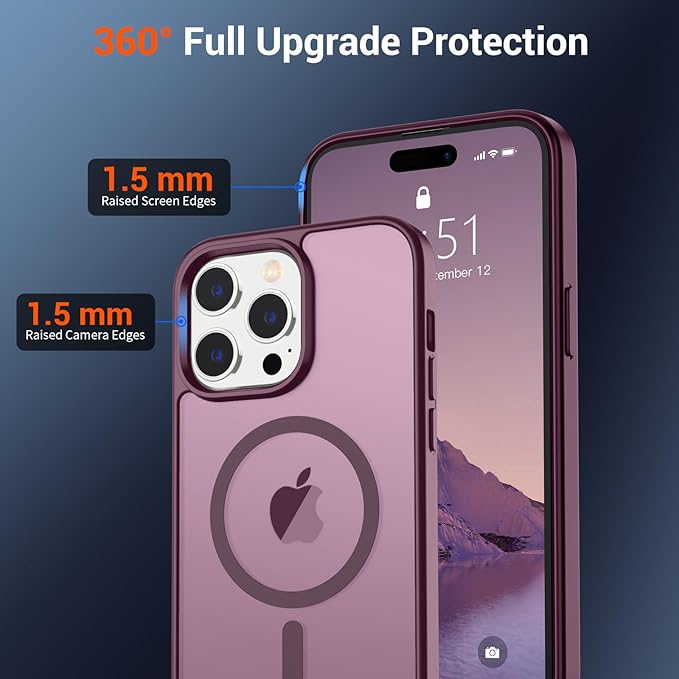SUPFINE Magnetic for iPhone 14 Pro Max Case (Compatible with MagSafe) (Military Grade Drop Protection) Translucent Matte Shockproof with Anti-Fingerprint Phone Case,Wine Red