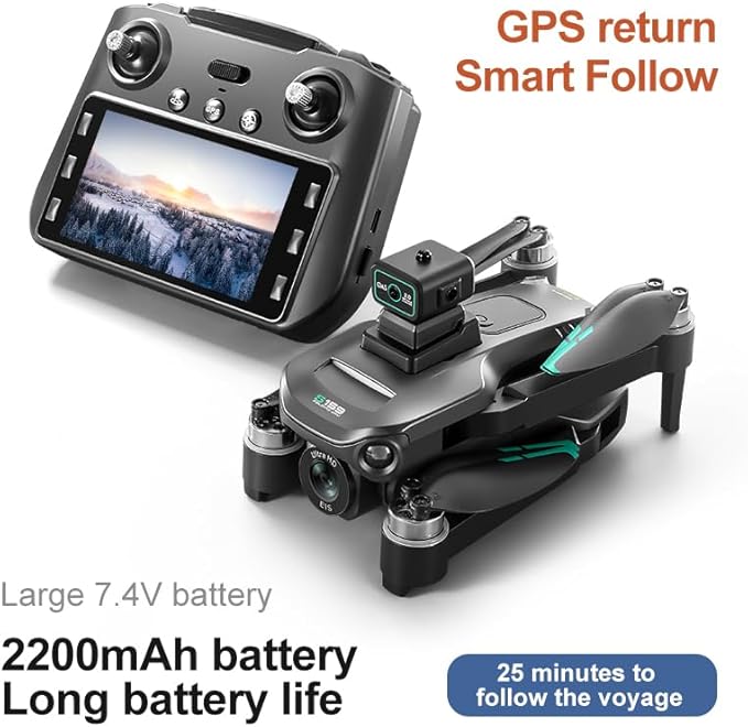 GPS Drone With Screen On Controller, Auto Go Home, 4K EIS Camera, One Click Return, Tracking Function, Speed Adjustment, LED Lights, 5G WiFi Image Transmission, Gesture Shooting, Optical Flow Positioning, Headless Mode, Dual Cameras, Automatic Return W...