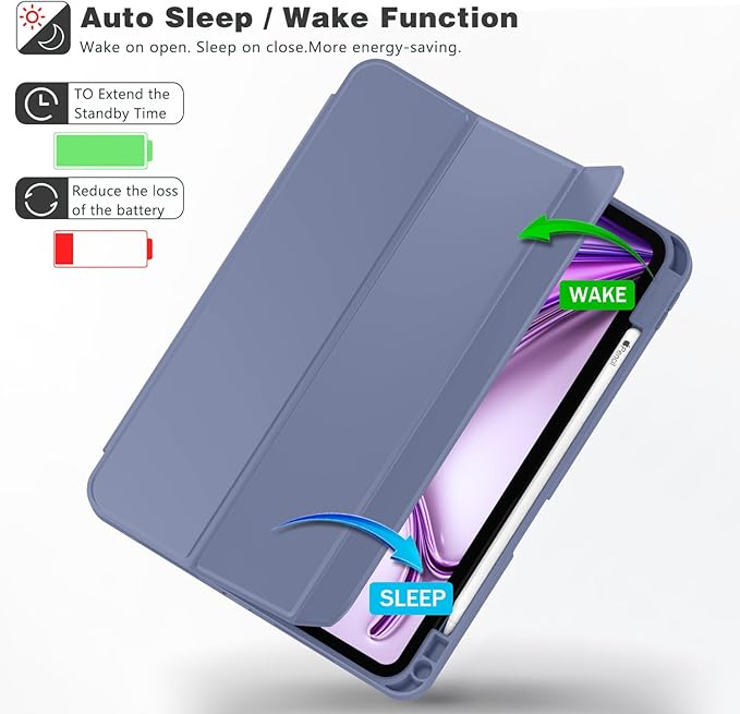 ZryXal New iPad Air 13 Inch Case M3 2025/M2 2024 with Pencil Holder, Trifold Stand Smart Case with Soft TPU Back,Auto Wake/Sleep(New Lavender)