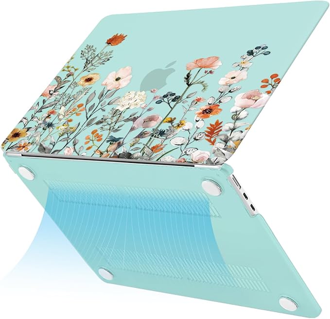 MOSISO Compatible with MacBook Air 13 inch Case M5 2026 M4 2025 M3 M2 2024-2022 A3449 A3240 A3113 A2681, Plastic Garden Flowers Hard Shell&Keyboard Cover&Screen Film for MacBook Air 13.6, Green