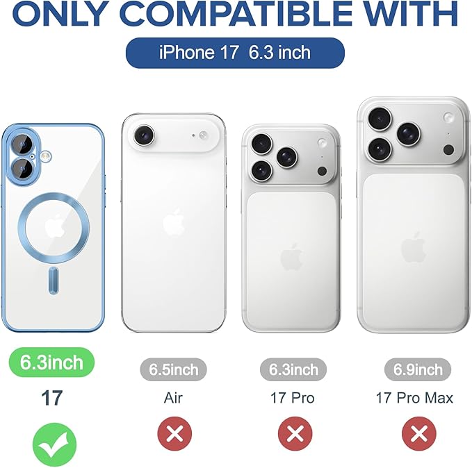 Hython Magnetic Clear for iPhone 17 Case with Camera Lens Protector [Compatible with MagSafe] Luxury Plating Edge Slim Soft TPU Cover Protective Phone Case for iPhone 17 6.3", Matte Light Blue
